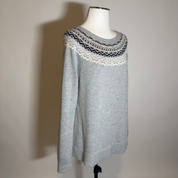 Banana Republic Fair Isle Nordic Knit Sweater Gray Womens Size Medium M Aztec - Picture 2 of 10